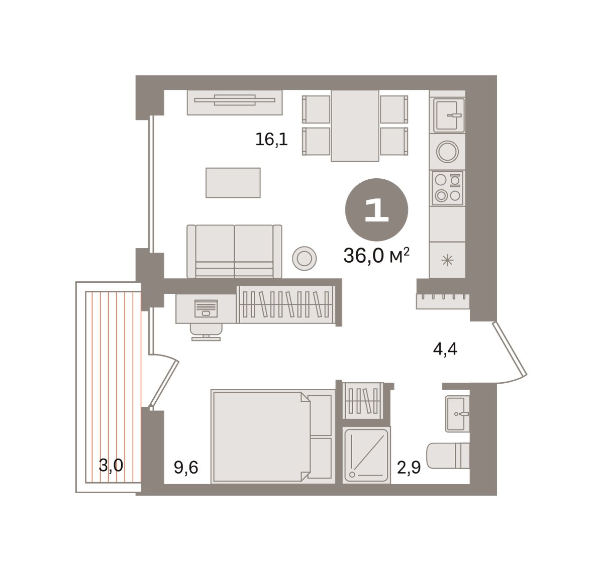 Планировка 36.03 м²