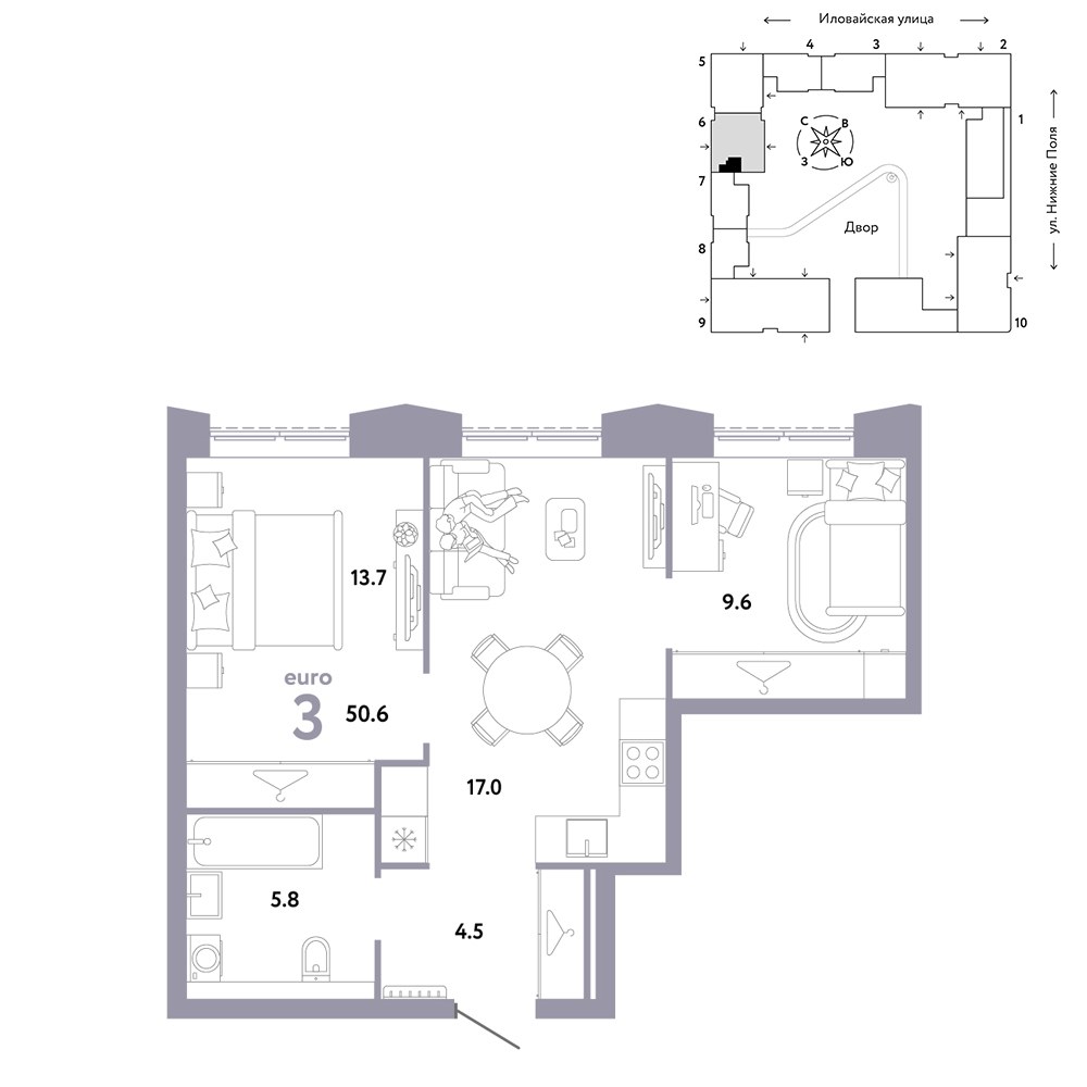 Планировка 50.6 м²