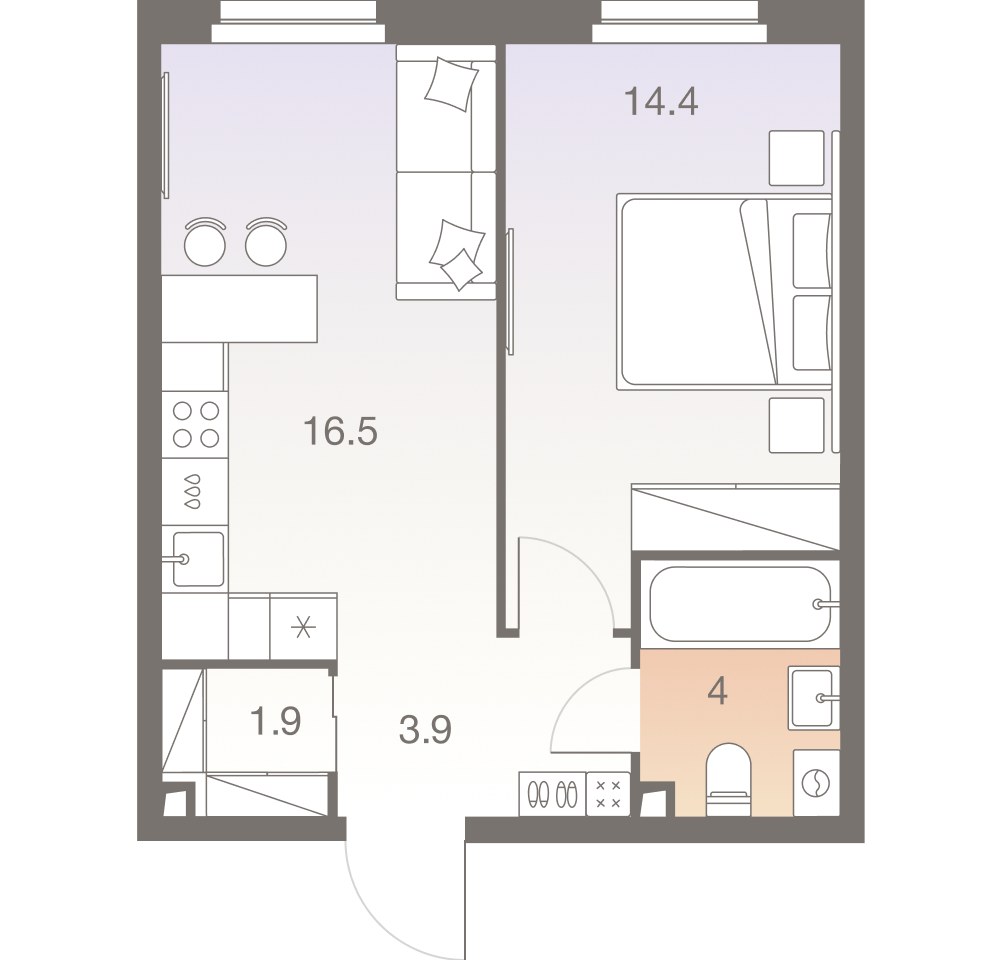 Планировка 40.7 м²