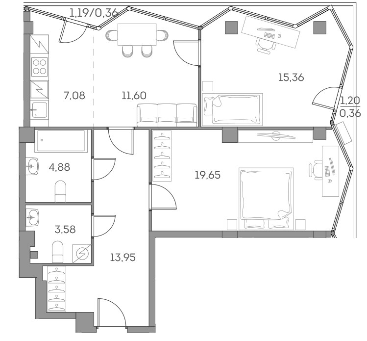 Планировка 76.82 м²