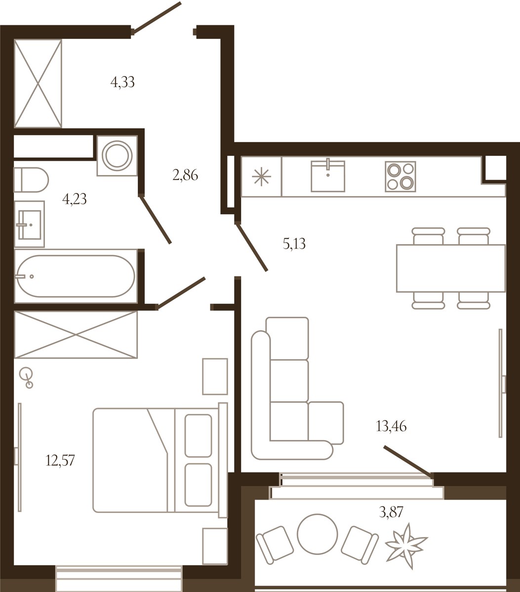 Планировка 44.52 м²
