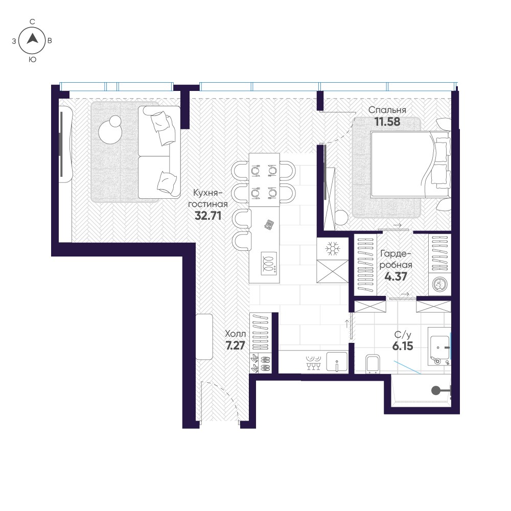Планировка 62.2 м²