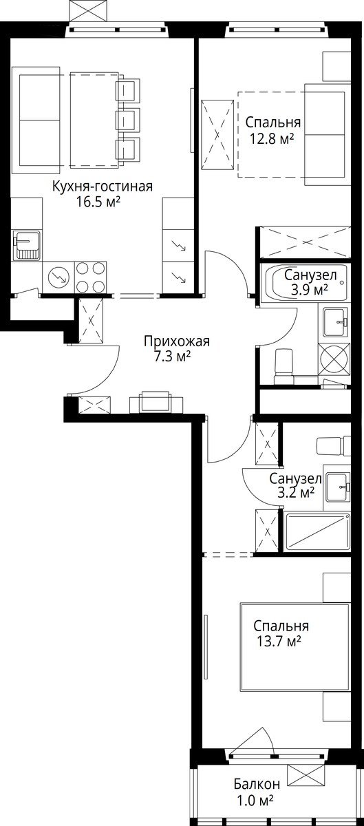 Планировка 58.4 м²