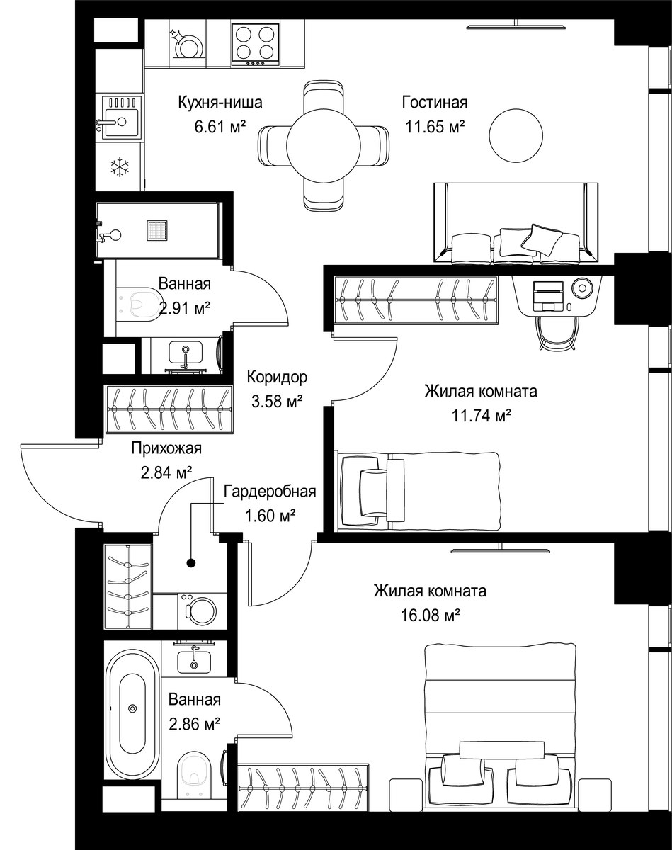 Планировка 59.87 м²