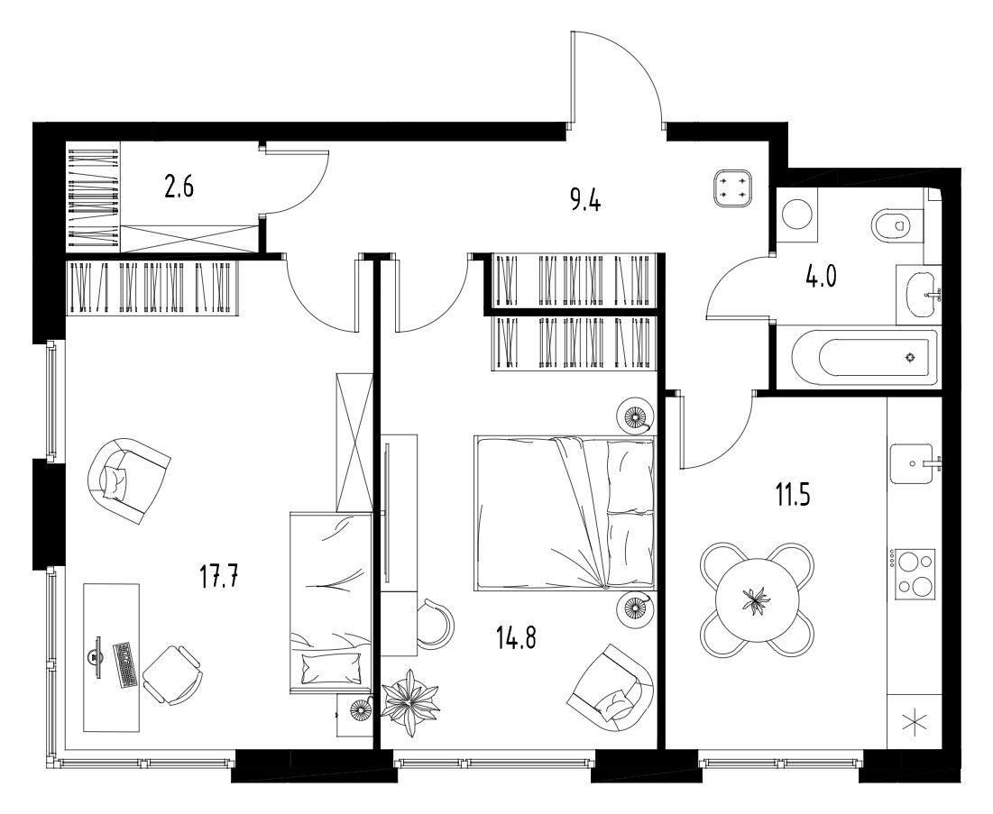 Планировка 59.9 м²
