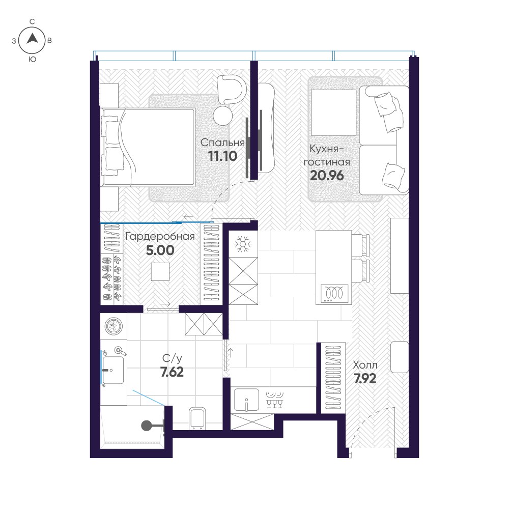 Планировка 53.1 м²