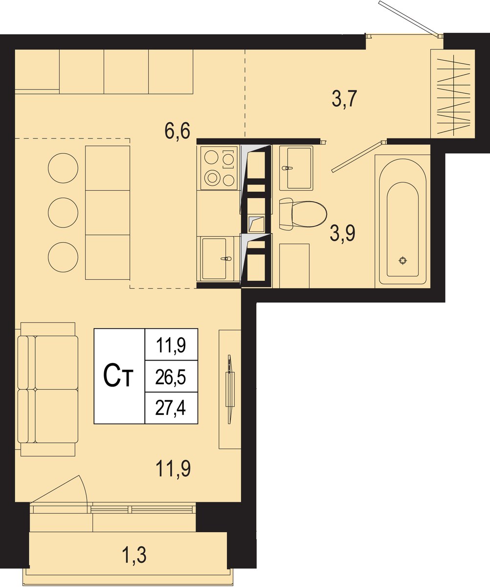 Планировка 26.5 м²