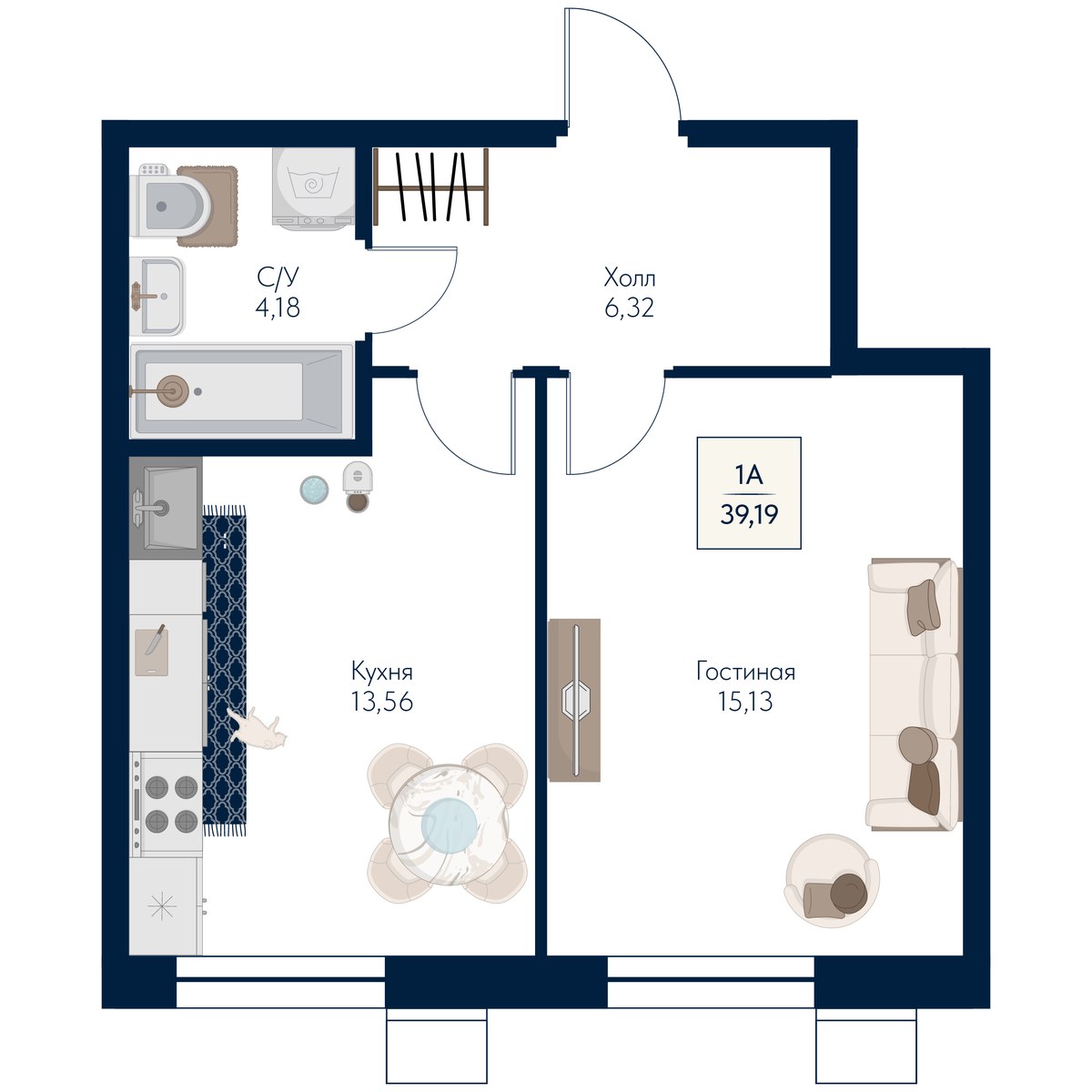 Планировка 39.19 м²