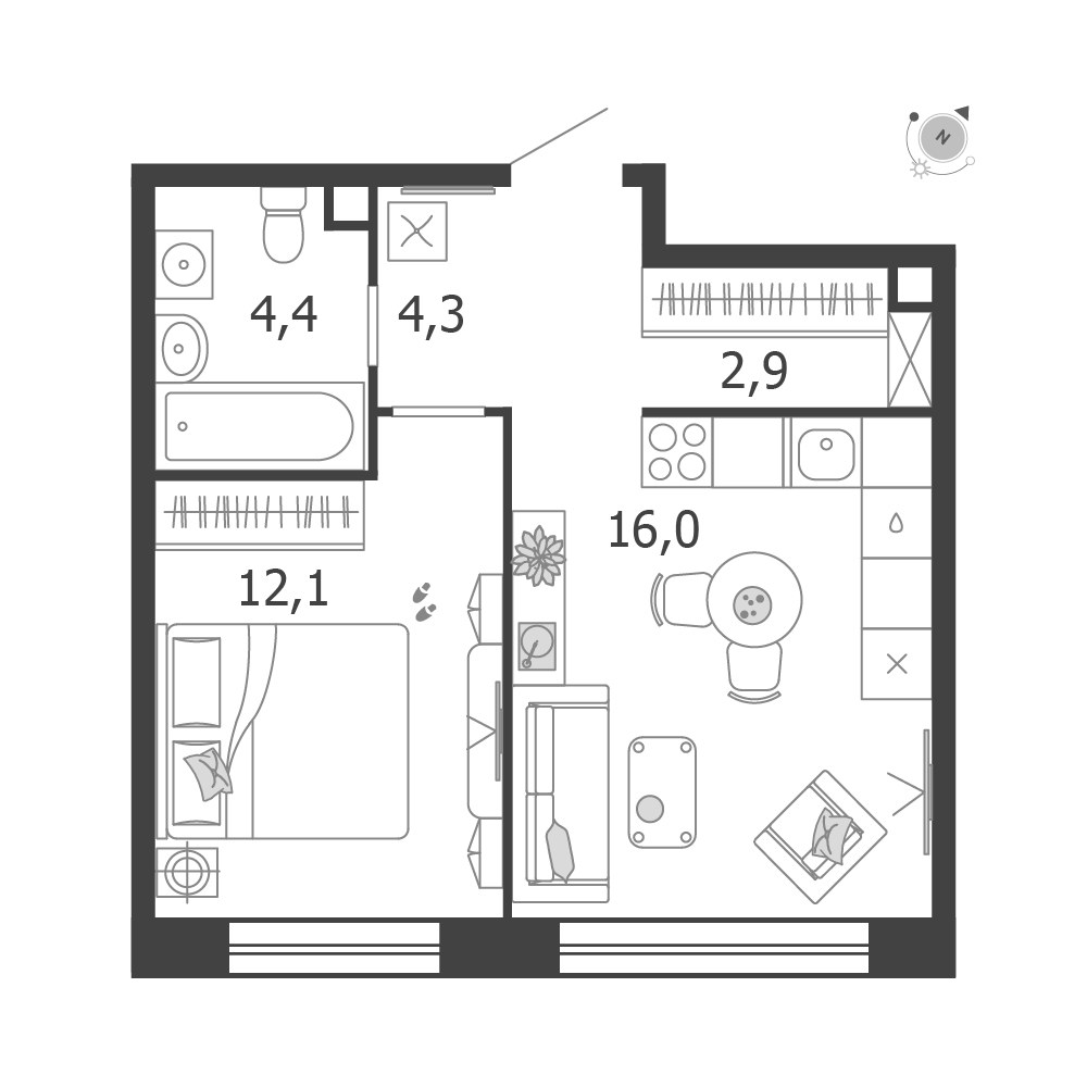Планировка 39.7 м²