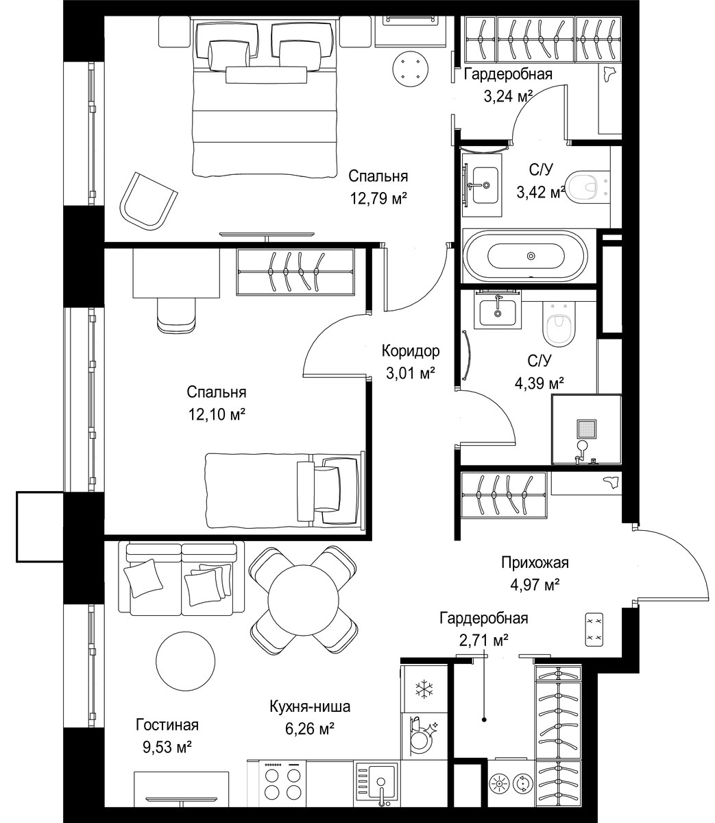 Планировка 62.42 м²