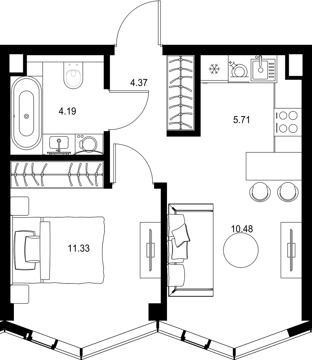 Планировка: 1-комнатная, 36.08 м²