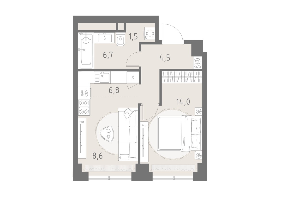 Планировка 42.1 м²
