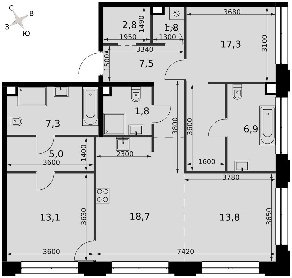 Планировка 96.4 м²