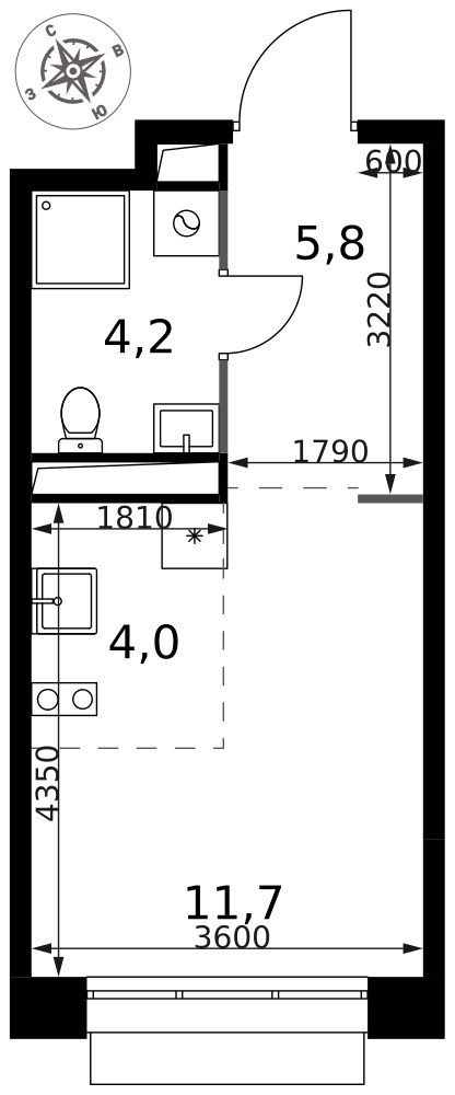 Планировка 25.7 м²