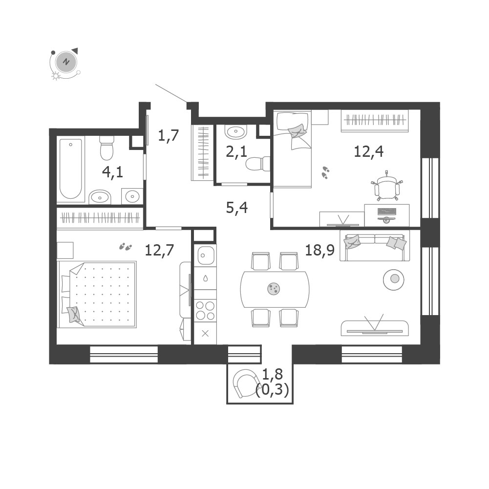 Планировка 57.8 м²