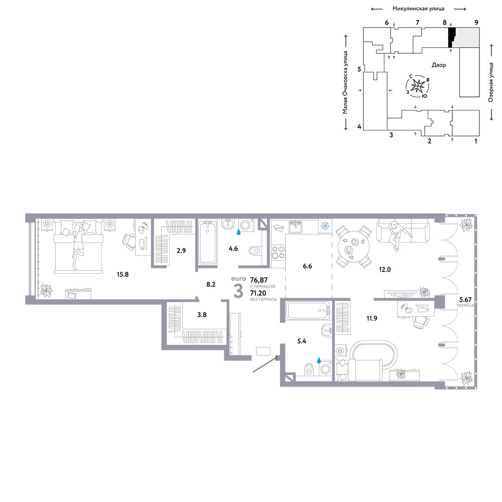 Планировка 76.87 м²