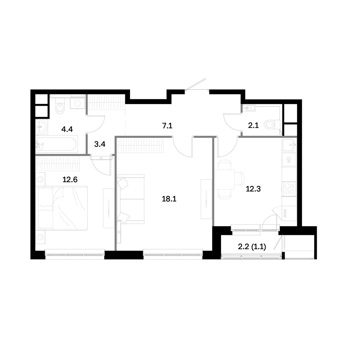 Планировка 61.1 м²