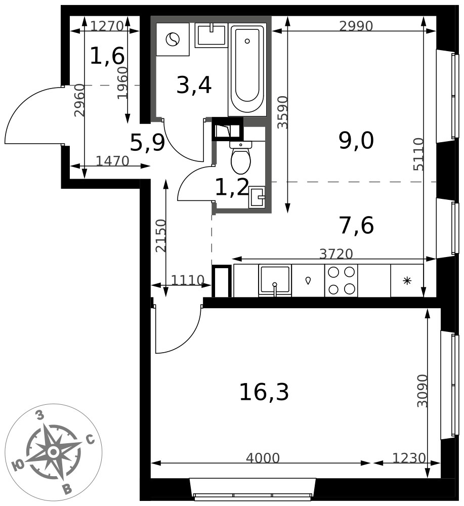 Планировка 45.0 м²