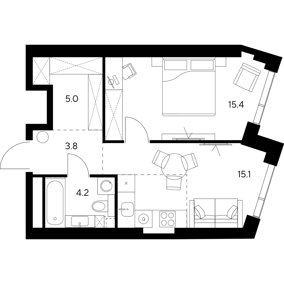 Планировка 43.5 м²