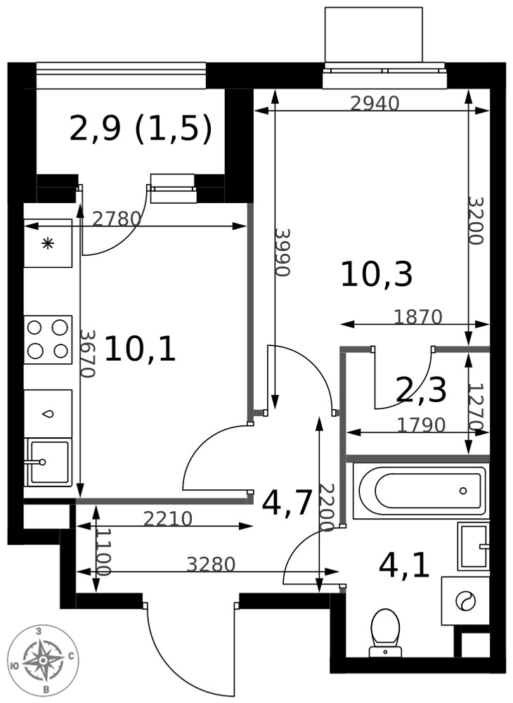 Планировка 33.0 м²