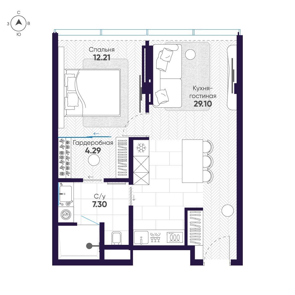 Планировка 52.9 м²