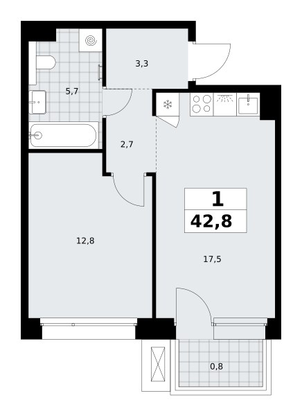 Планировка 42.8 м²