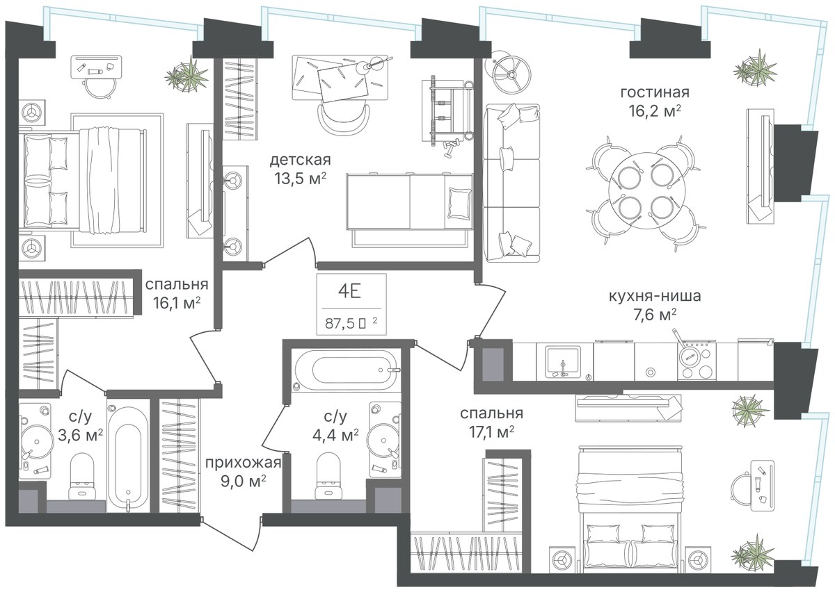Планировка 87.5 м²