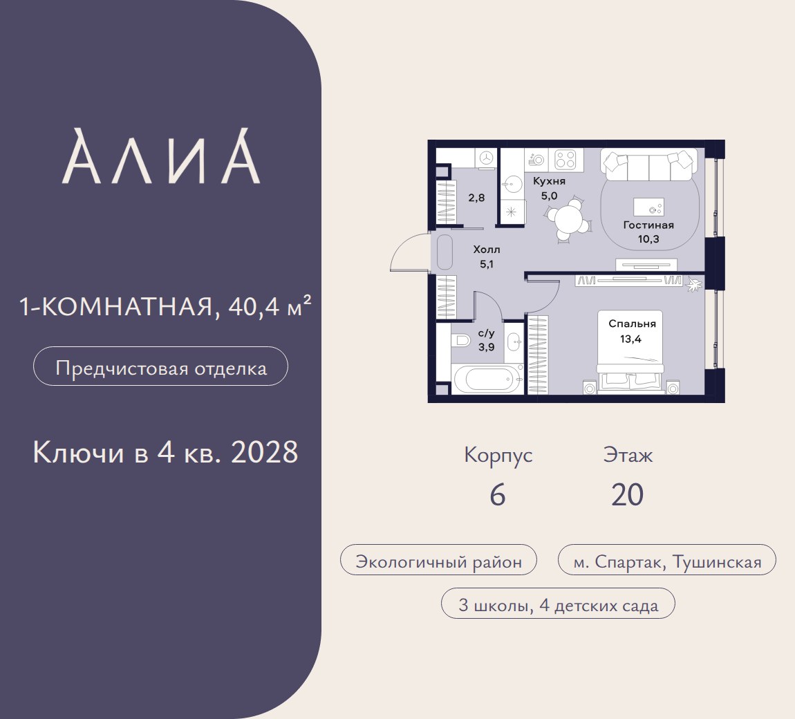 Планировка 40.4 м²