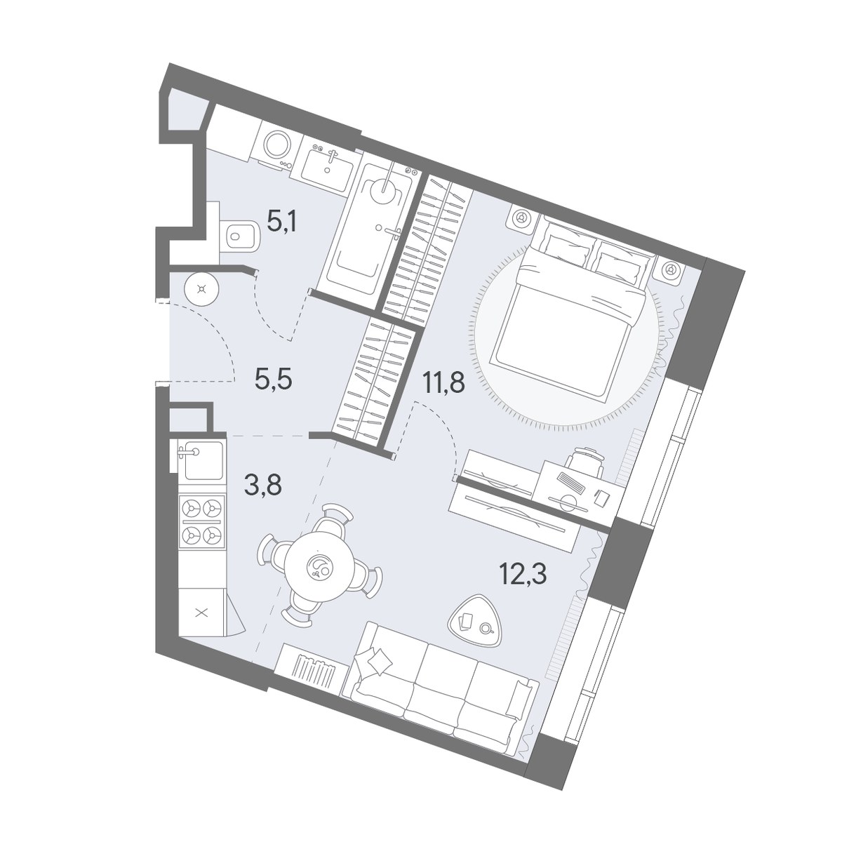 Планировка 38.5 м²