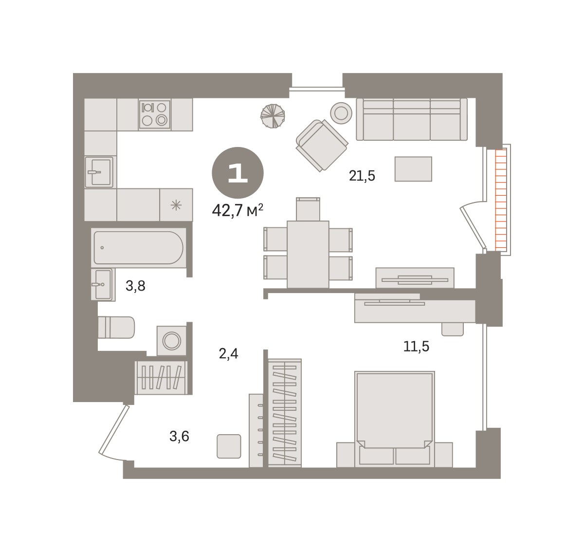 Планировка 42.7 м²