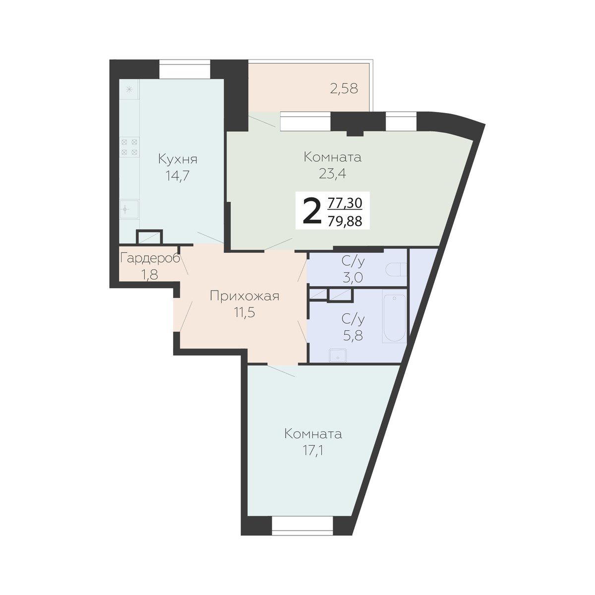 Планировка 79.88 м²