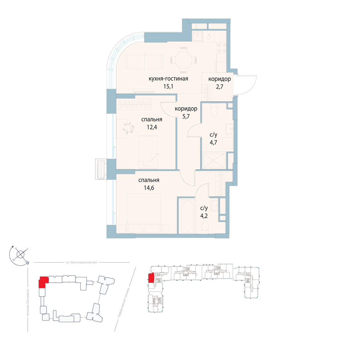 Планировка 59.4 м²