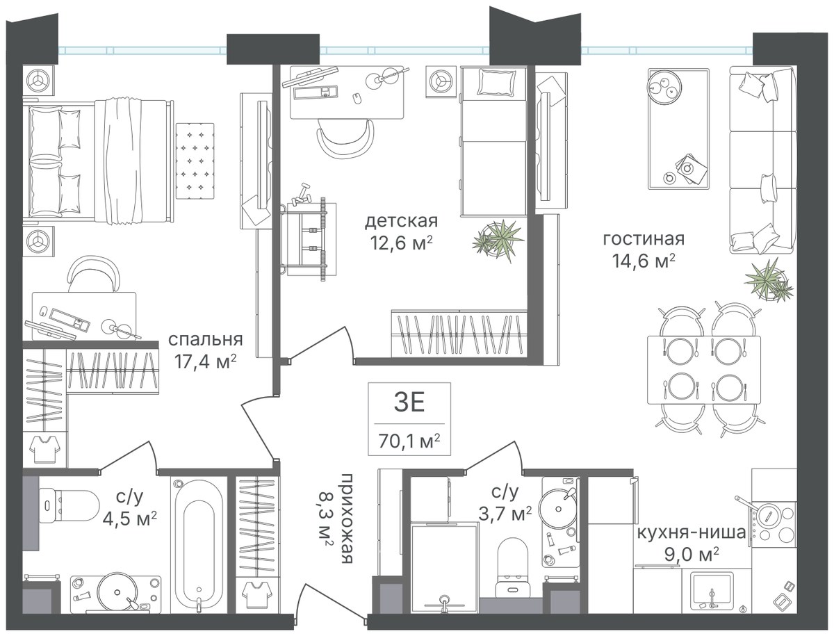 Планировка 70.1 м²