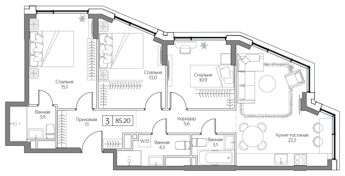 Планировка 85.1 м²
