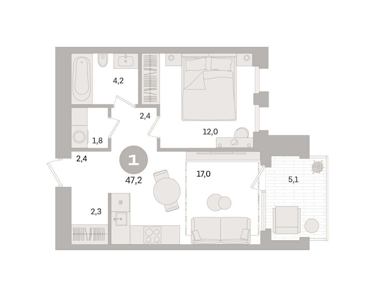Планировка 47.2 м²