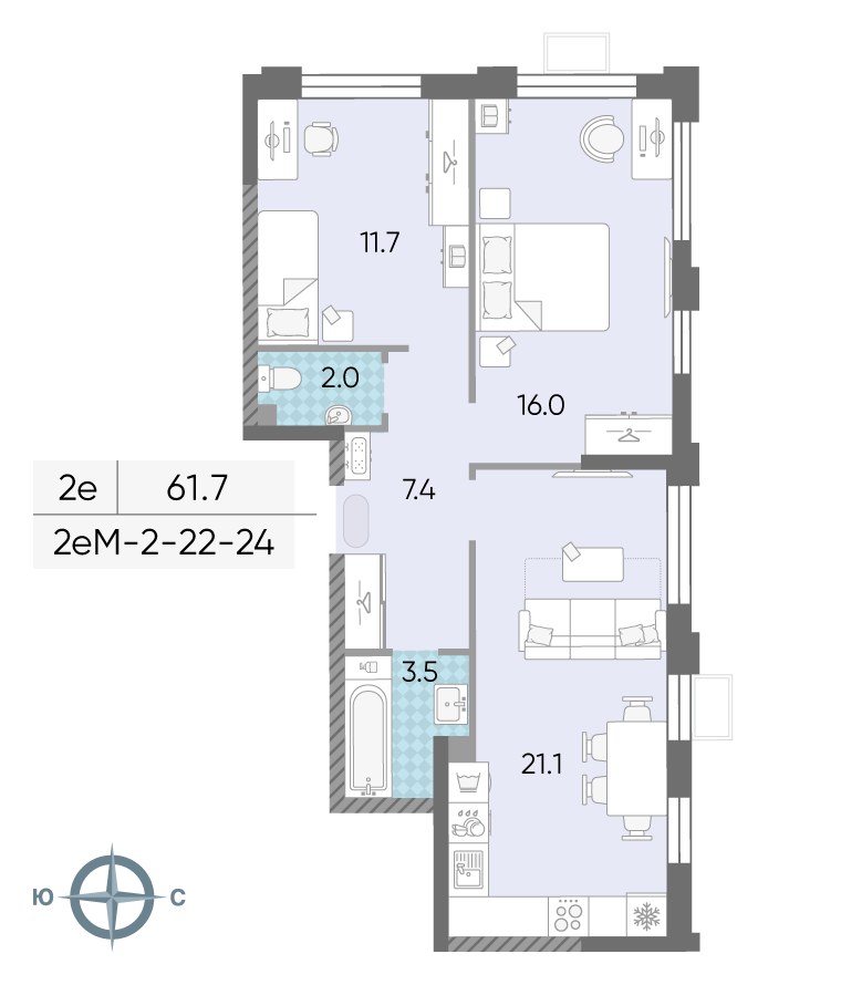 Планировка 63.5 м²