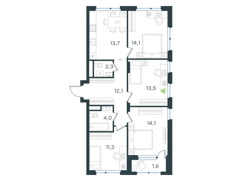 Планировка 86.7 м²