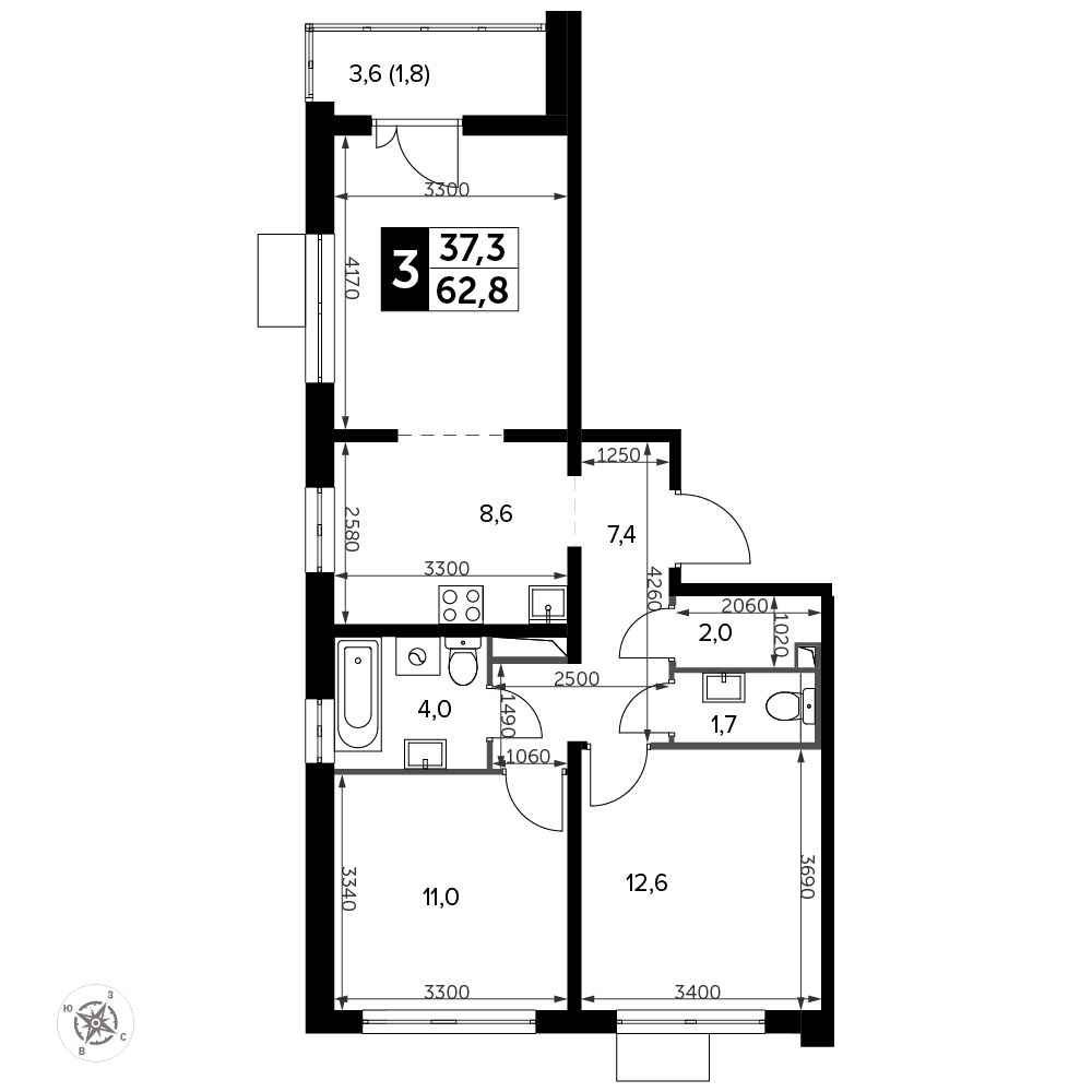 Планировка 62.6 м²