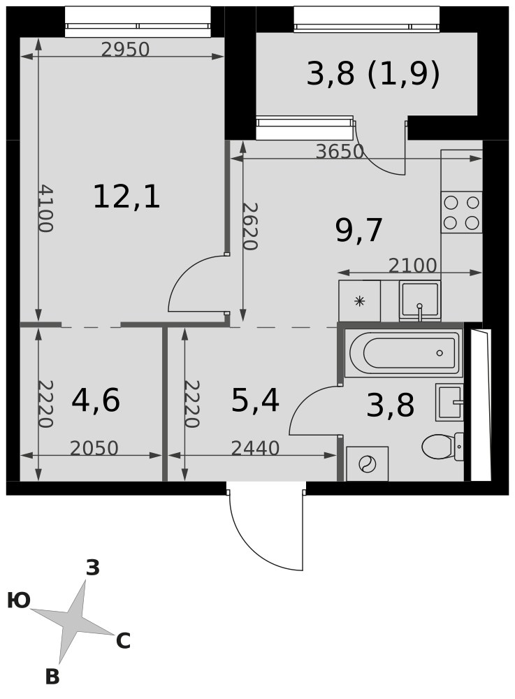 Планировка 37.5 м²