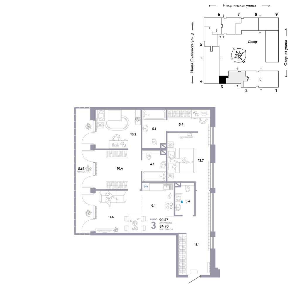 Планировка 90.57 м²