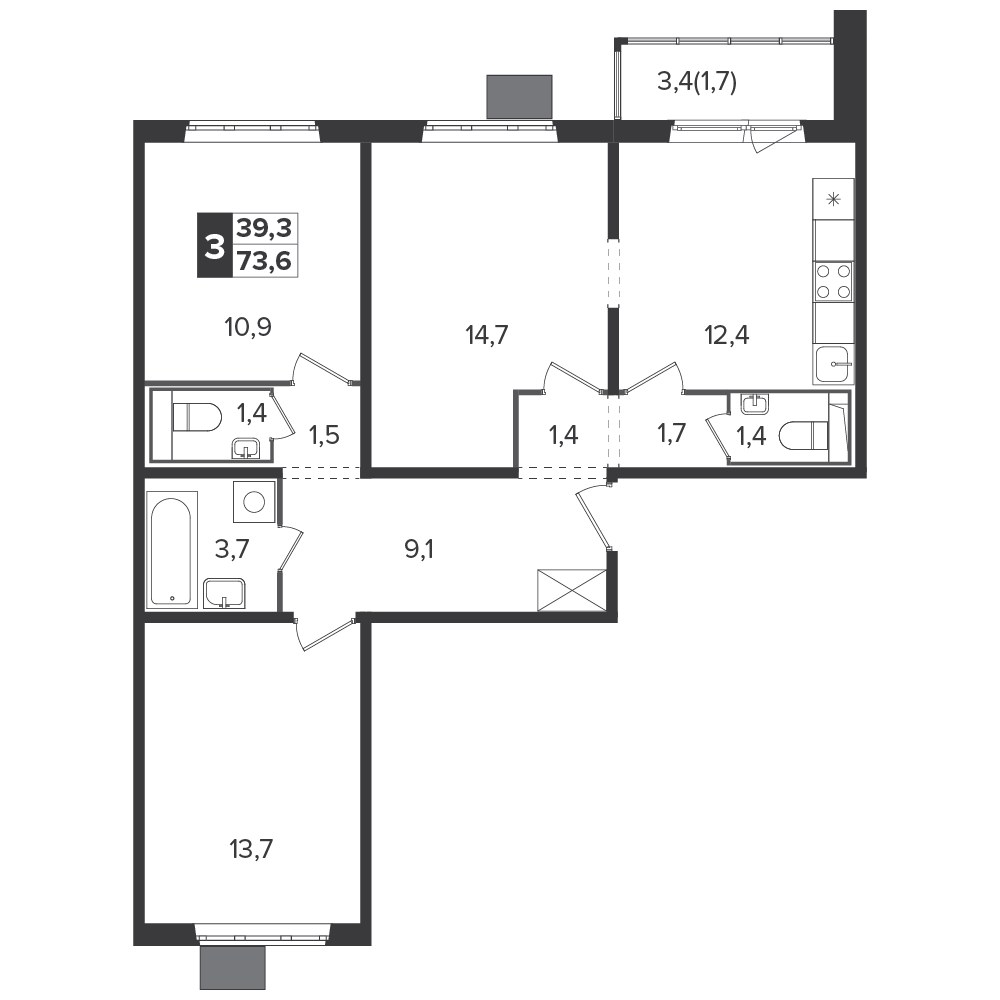 Планировка 72.8 м²