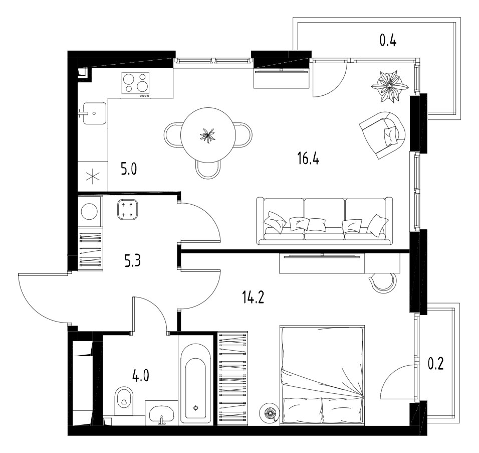 Планировка 45.5 м²