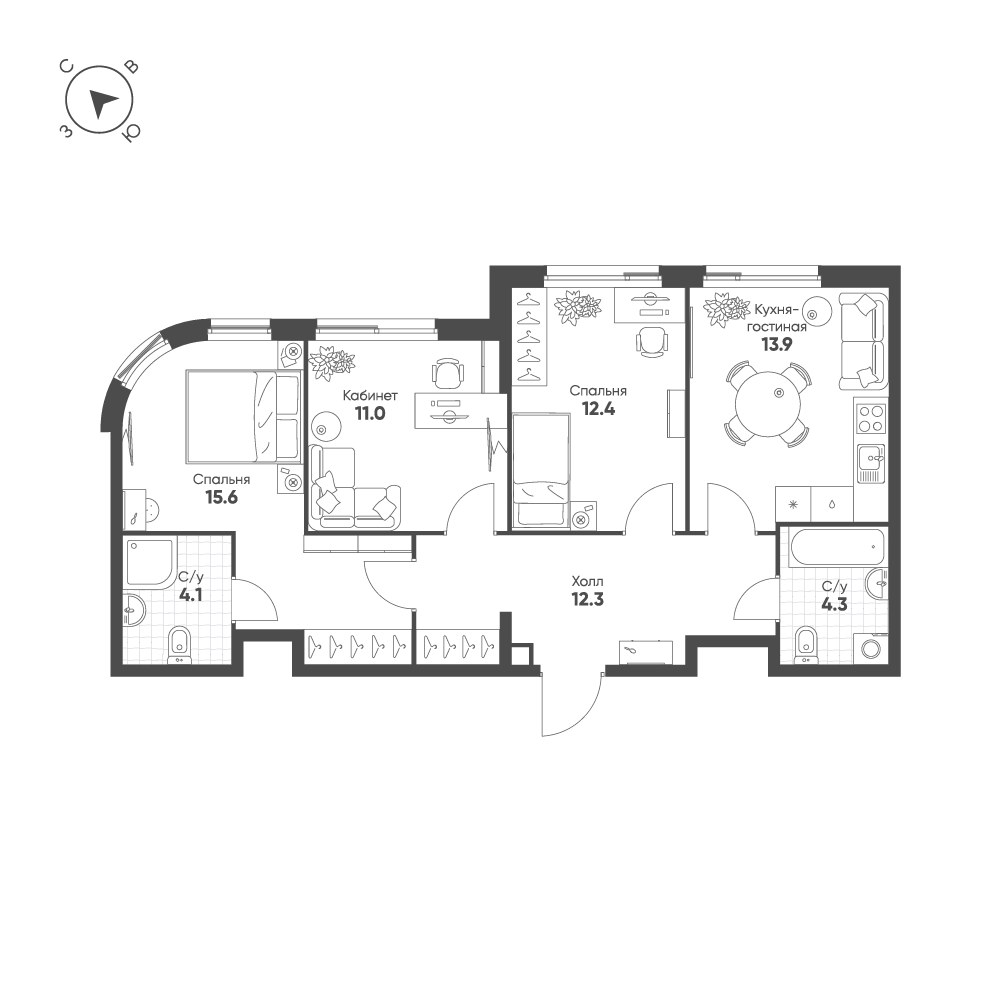 Планировка 73.6 м²
