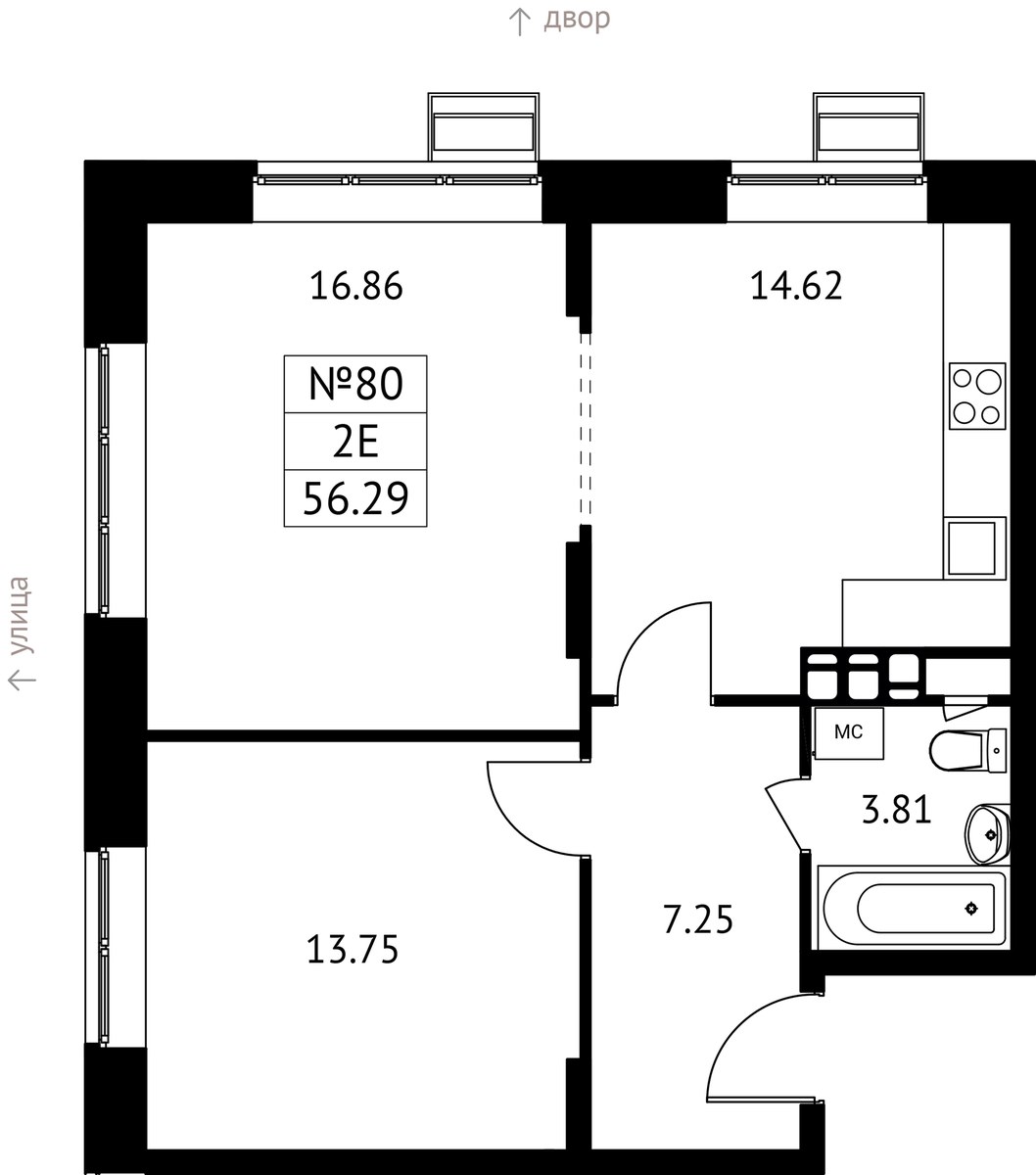 Планировка 56.29 м²