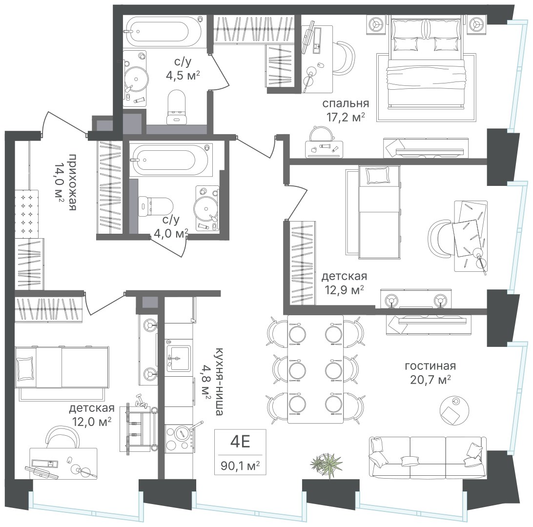 Планировка 90.1 м²