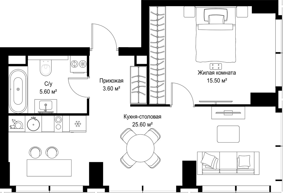 Планировка: 1-комнатная, 50.3 м²