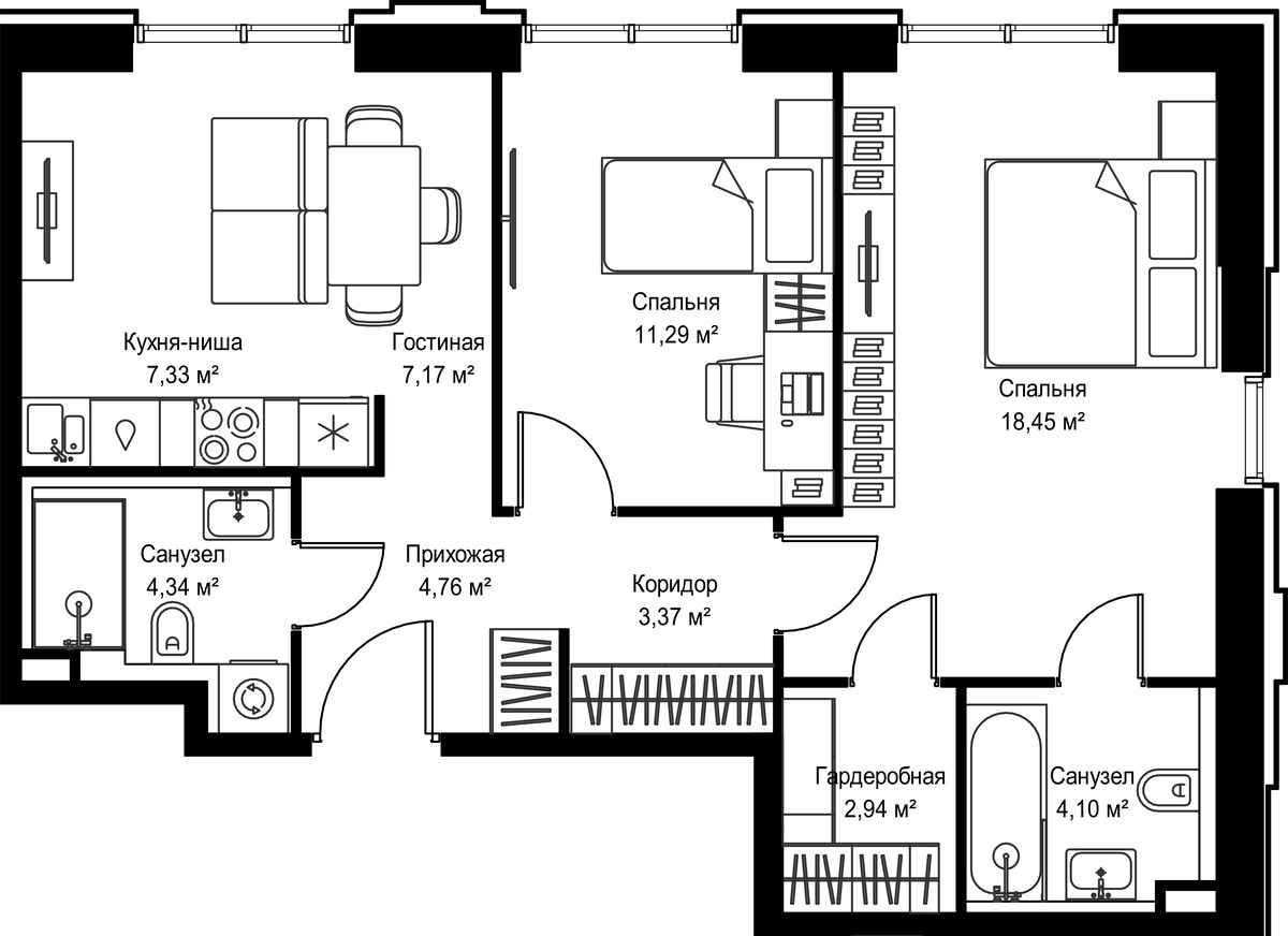 Планировка 63.75 м²