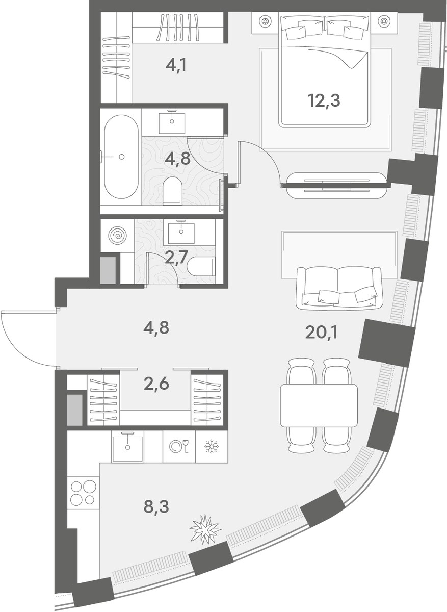 Планировка 59.7 м²