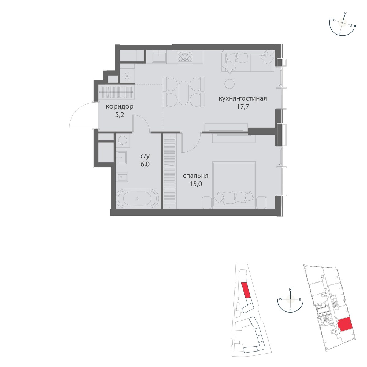 Планировка 43.9 м²