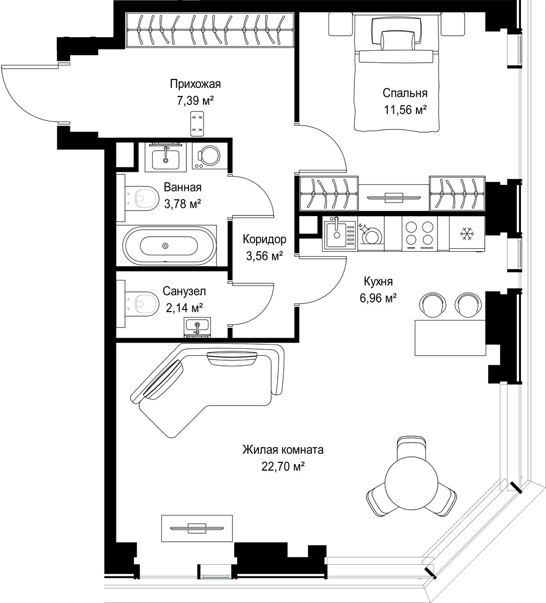 Планировка 58.09 м²
